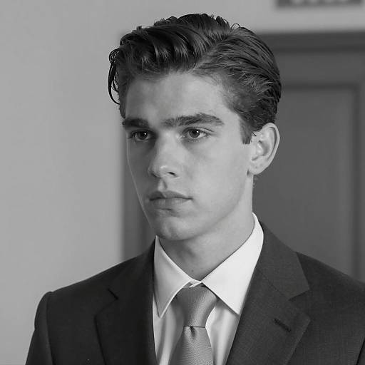 Black and White Portrait of Young Man in Suit