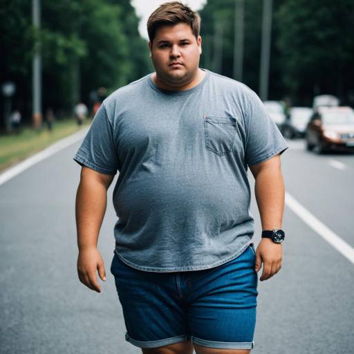 Chubby Man Walking on Street in Casual Outfit