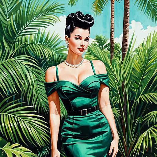 Emerald Tropical Retro Pin-Up Portrait