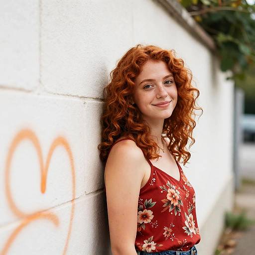 Red-Haired Woman by White Stone Wall