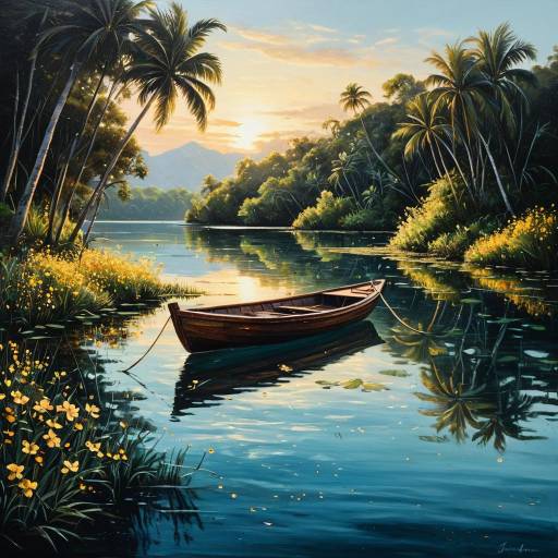 Serene Tropical Lagoon at Golden Hour Serene Tropical Lagoon at Golden Hour