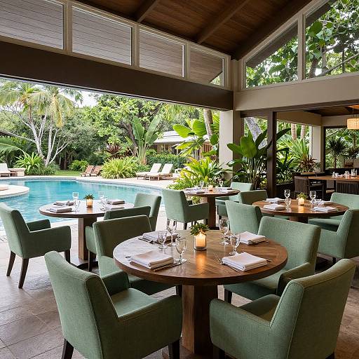 Elegant Outdoor Dining Overlooking Pool