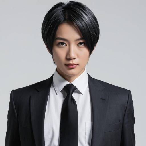 Young Asian Man in Dark Suit with Sharp Gaze