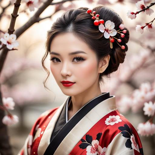 Elegant Asian Portrait in Silk Kimono