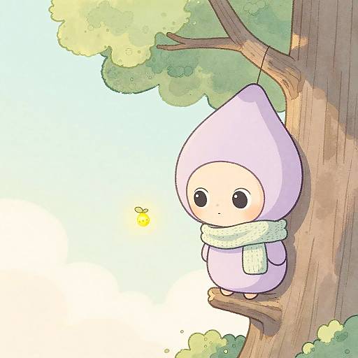 Whimsical Alien Character in Tree Hollow