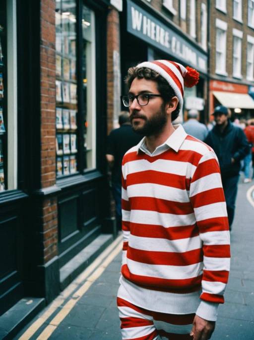Man in Where's Wally Costume on Street