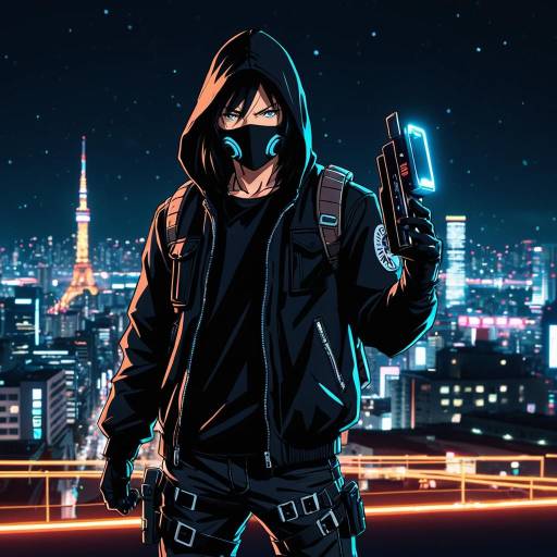 Stealthy Rogue in Neon Cityscape