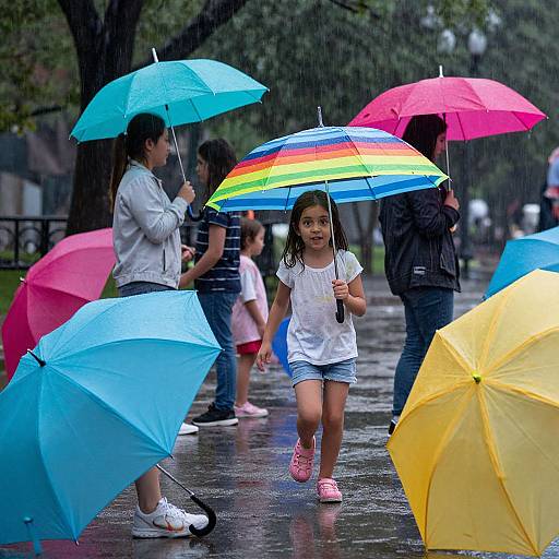 Vibrant Umbrellas in Rainy City Park
