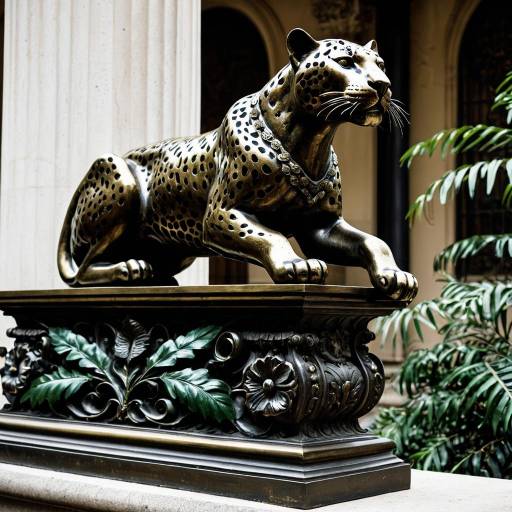 Sleek Jaguar Sculpture on Ornate Balustrade