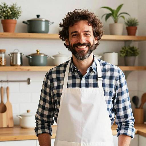 Smiling Man in Kitchen with Apron