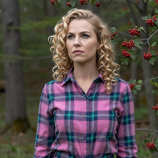 Blonde Woman in Plaid Shirt Portrait