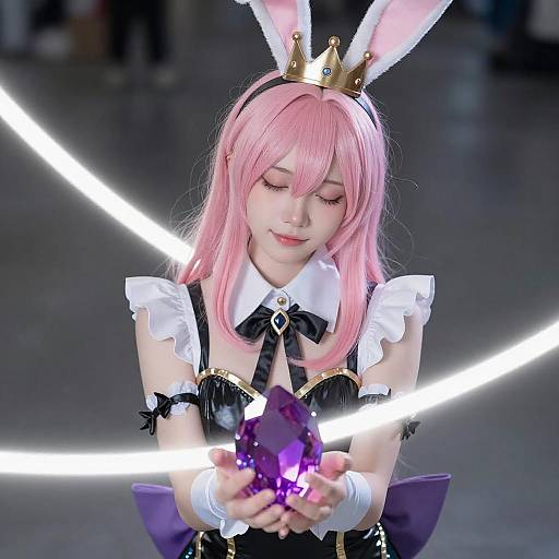 Young Woman with Pink Hair and Crown