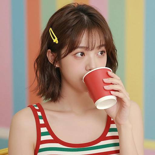 Playful Young Woman with Colorful Background