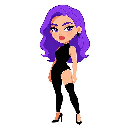 Stylish Woman with Purple Hair in Black Bodysuit