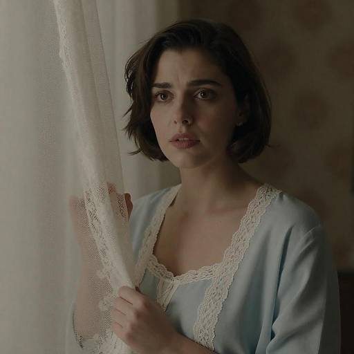 Moody Portrait of a Woman by Curtain