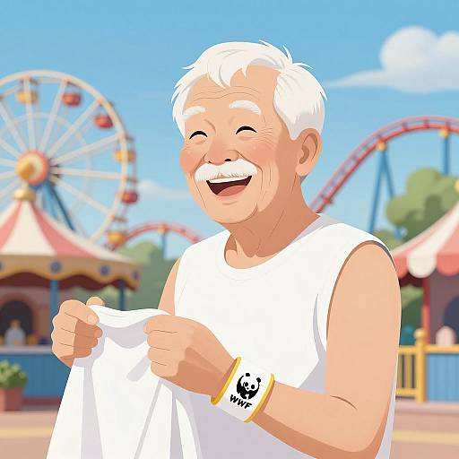 Cheerful Elderly Man at Amusement Park