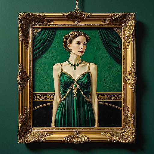 Art Nouveau Woman in Emerald Dress