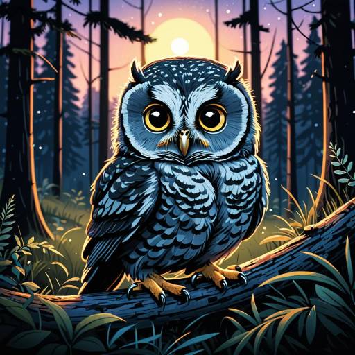 Cartoon Owlet in Twilight Forest Cartoon Owlet in Twilight Forest
