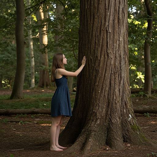 Serene Woman Connecting with Ancient Tree