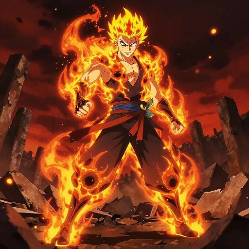 Fierce Anime Warrior in Flames
