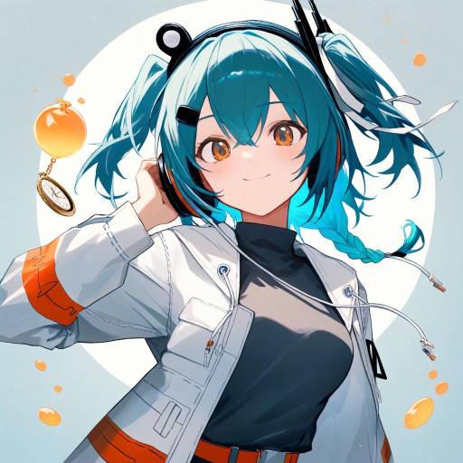 Cheerful Girl with Aqua Hair and Headphones