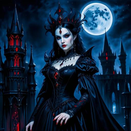 Gothic Dark Sorceress with Red Eyes