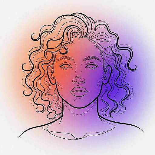 Curly Hair Continuous Line Portrait