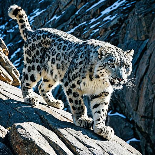 Snow Leopard on Rocky Cliff