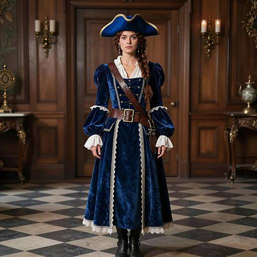 Woman in Blue 18th Century Pirate Costume