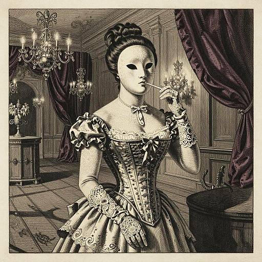 Victorian Gothic Corseted Noblewoman Etching