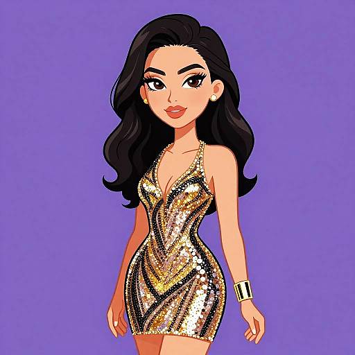 Glamorous Woman in Gold and Black Sequined Dress