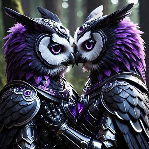Two Anthropomorphic Owl Spirits in Obsidian Armor