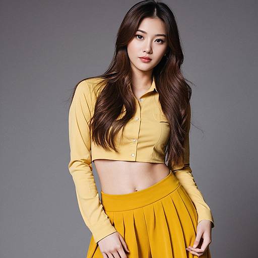 Young Woman in Yellow Crop Top and Palazzo Pants