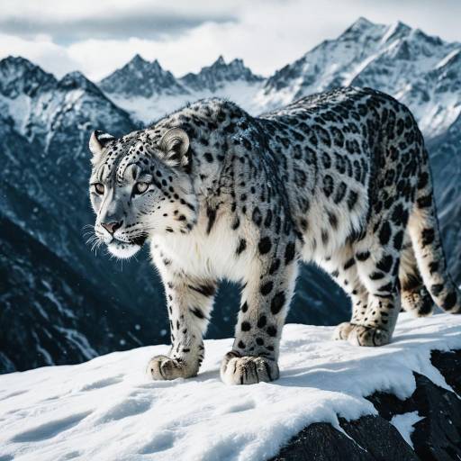 Snow Leopard on Snowy Mountain Peak