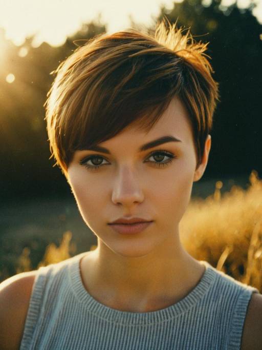 Woman with Pixie Haircut in Golden Hour Light
