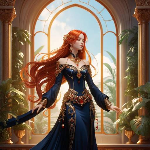 Elegant Redhead Woman in Royal Blue Gown