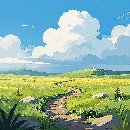 Minimalist Vector Stormy Grassland Landscape