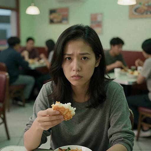 Serious Asian Woman in a Diner