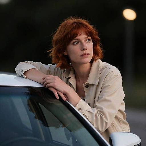 Elegant Woman with Red Hair at Night