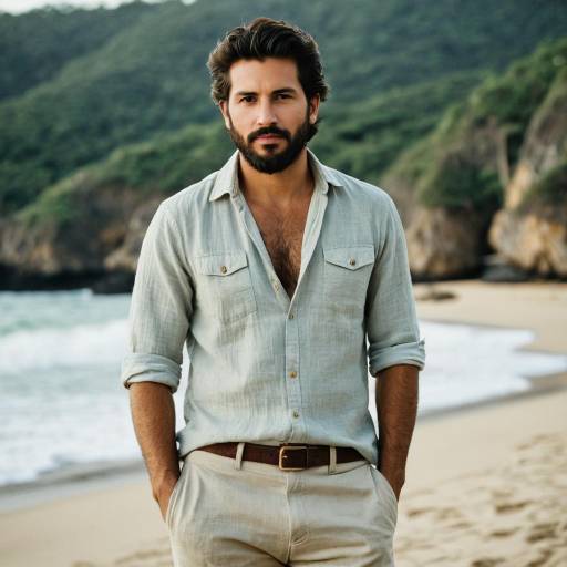 Man in Casual Linen Shirt on Beach