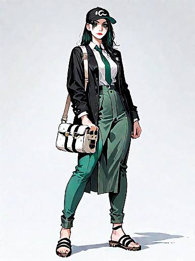 Stylish Woman in Casual Streetwear with Crossbody Bag