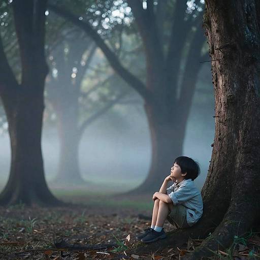 Ethereal Child in Misty Forest