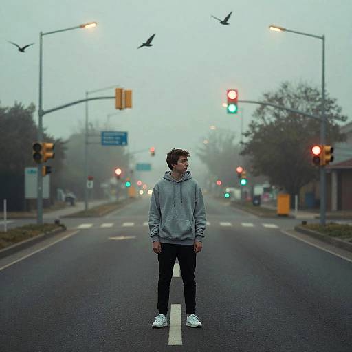 Foggy Street Portrait at Dusk