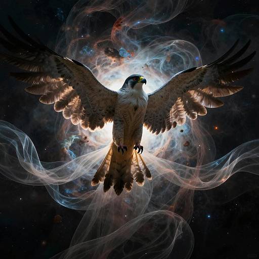 Cosmic Falcon in Ethereal Nebula