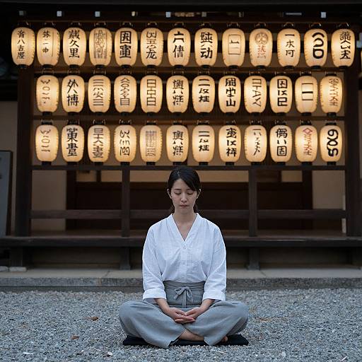 Woman Meditating with Japanese Lanterns