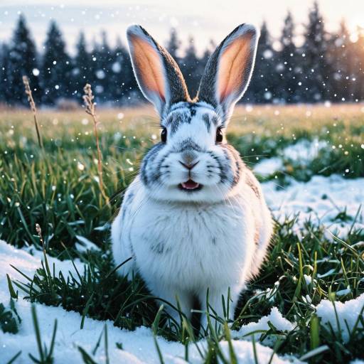 Cute Bishoujo Rabbit in Snowy Meadow