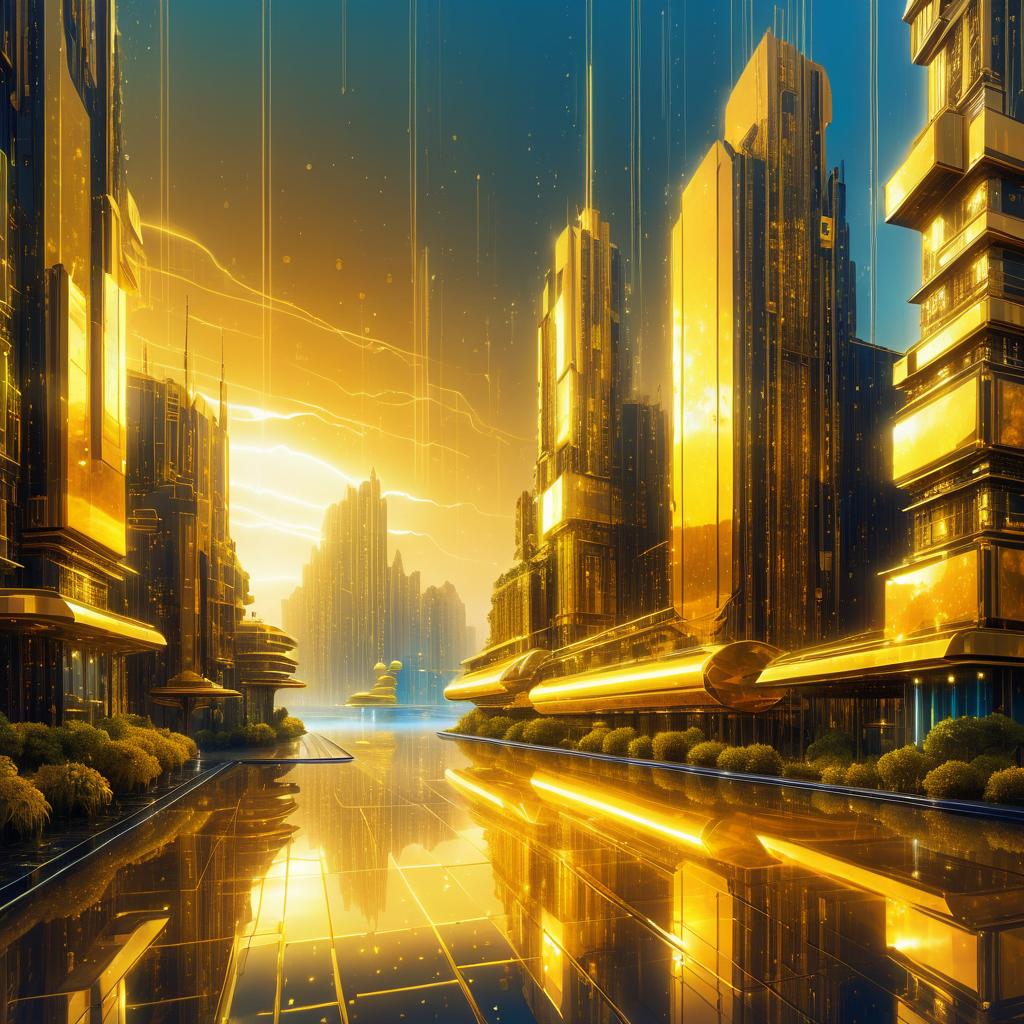 Surreal Futuristic City with Digital Rain