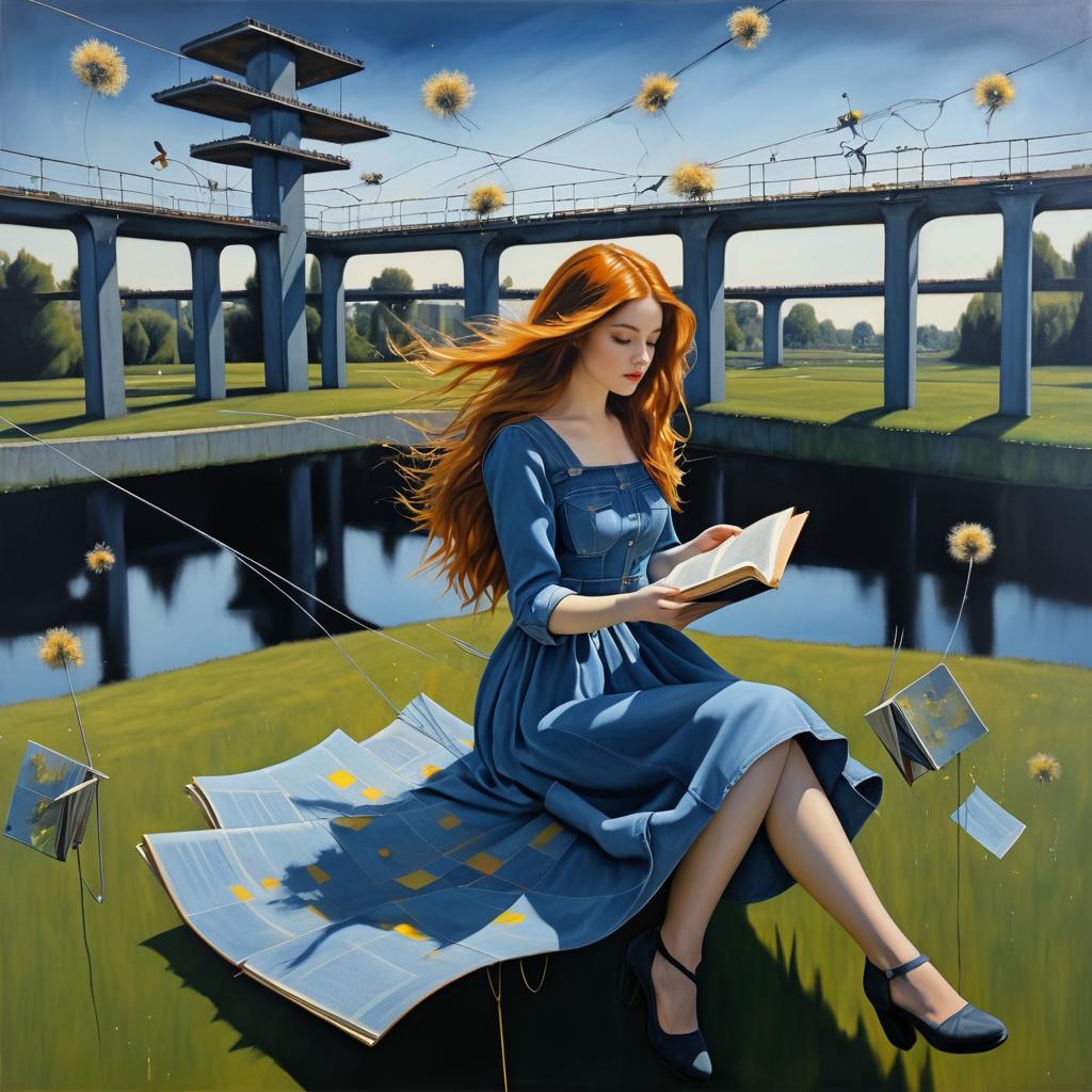 Surreal Woman Reading in the Air