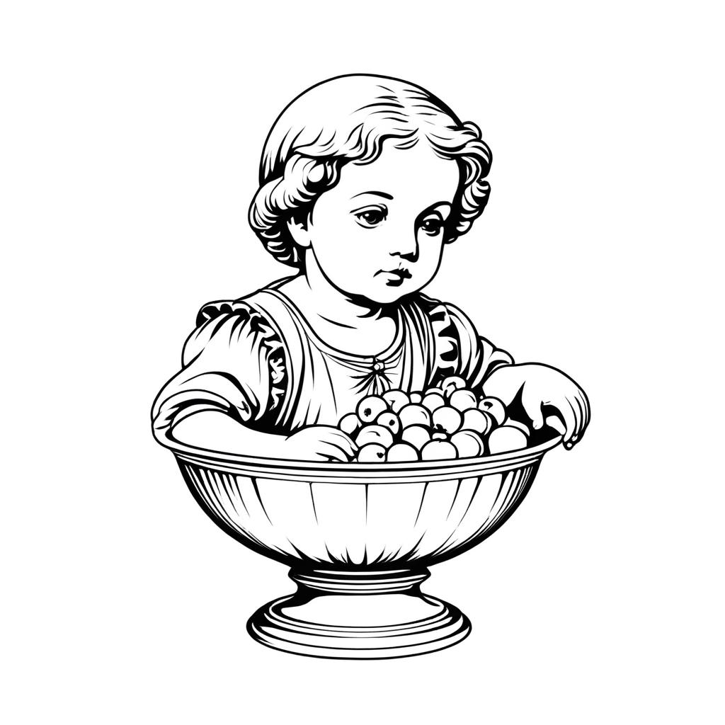 Renaissance-Inspired Child Holding Fruit Bowl