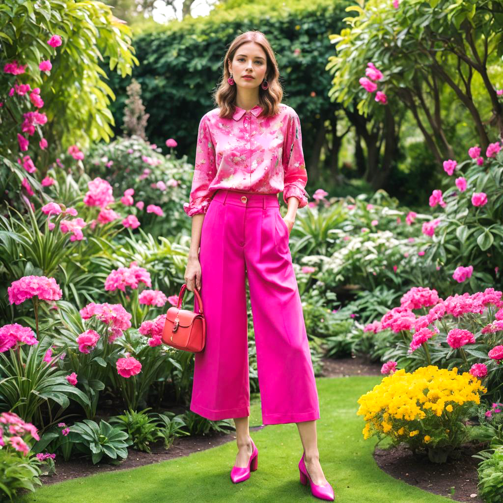 Stylish Girl in Whimsical Garden Scene